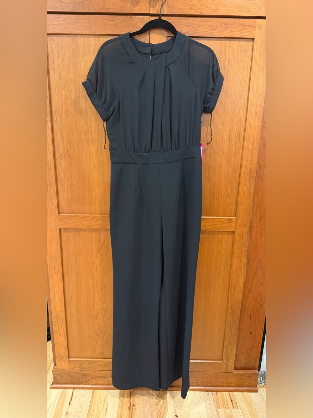 Vince Camuto Black Short-Sleeve Wide-Leg Jumpsuit